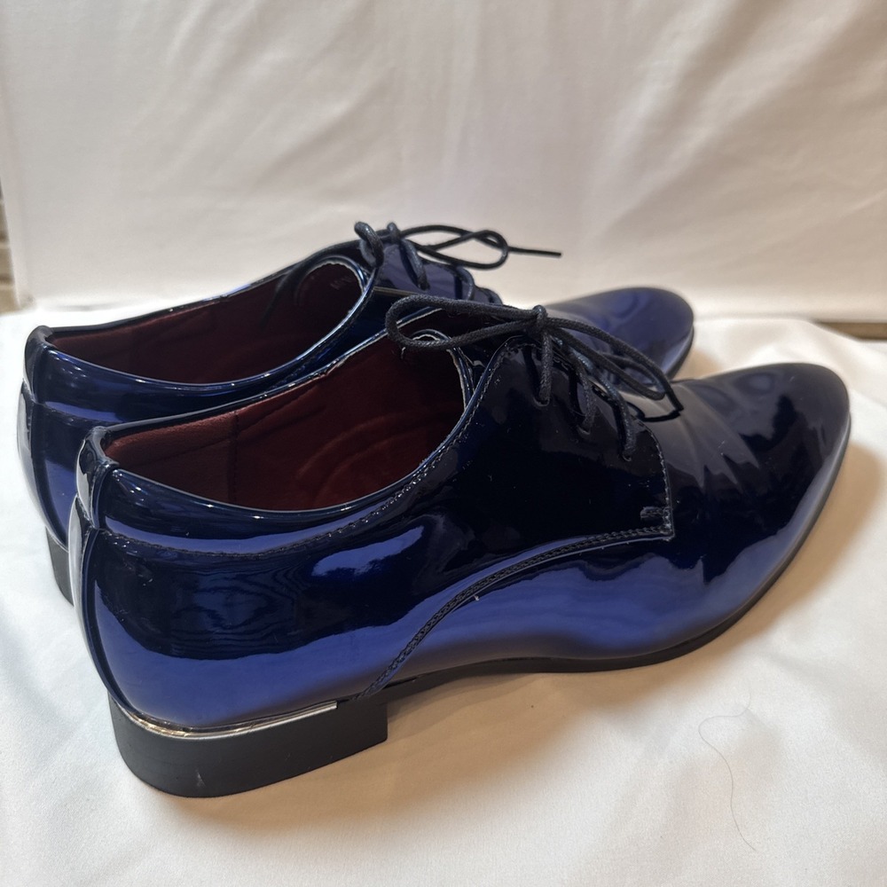 Men's Metallic Cobalt Blue Patent Leather Derby Dress Shoes EU46US12 Lace Up - Picture 14 of 16